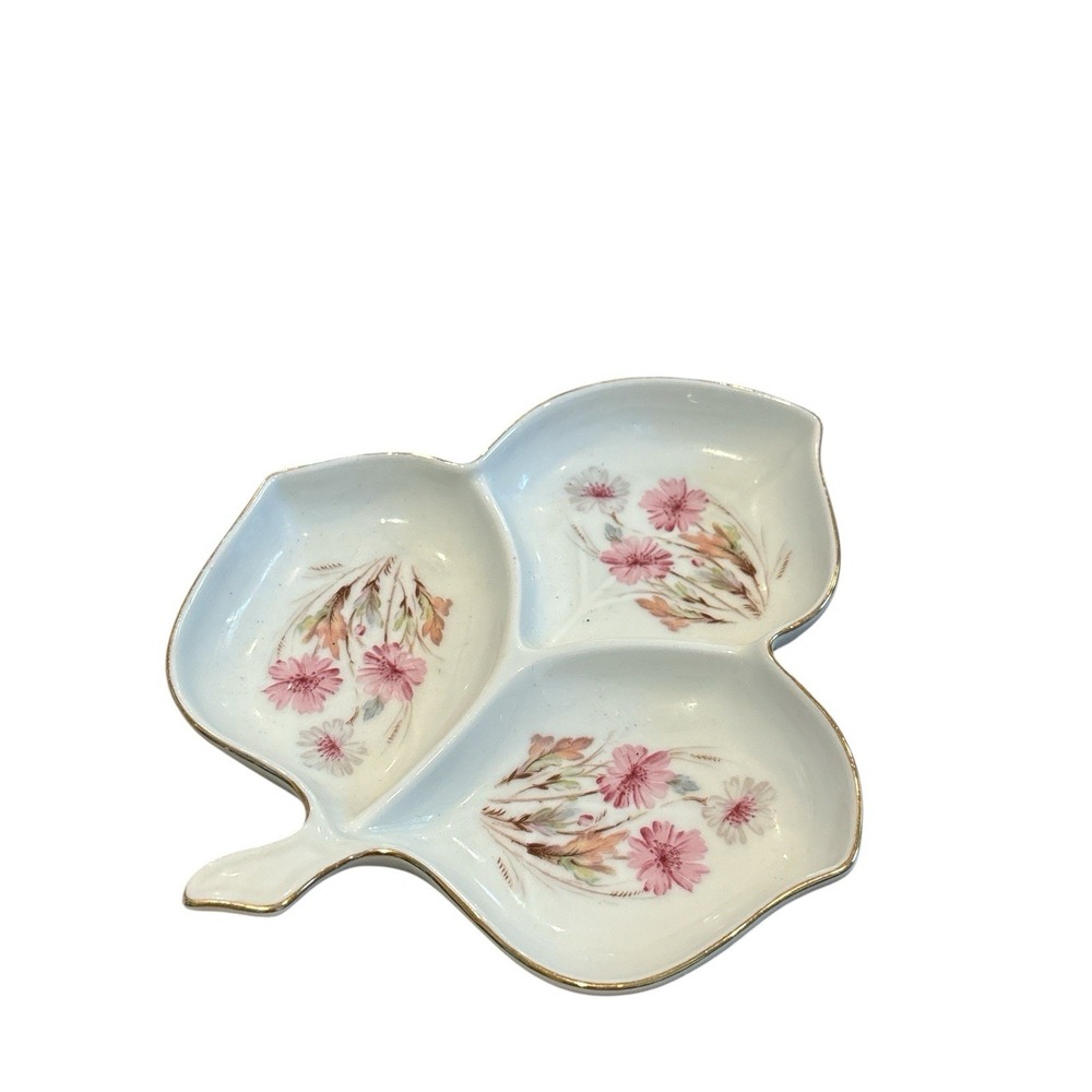 Vintage Coquette Mitterteich Bavaria Germany Dish Floral Leaf Shape Tray 3 Part - Picture 3 of 7
